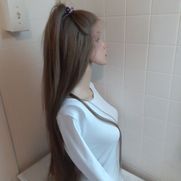 Ash brown lace front wig 28\'\' straight main image 5